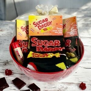 Sugar Daddy Socks Gift Set Whoppers Lip Balm in Bow Bowl NWT
